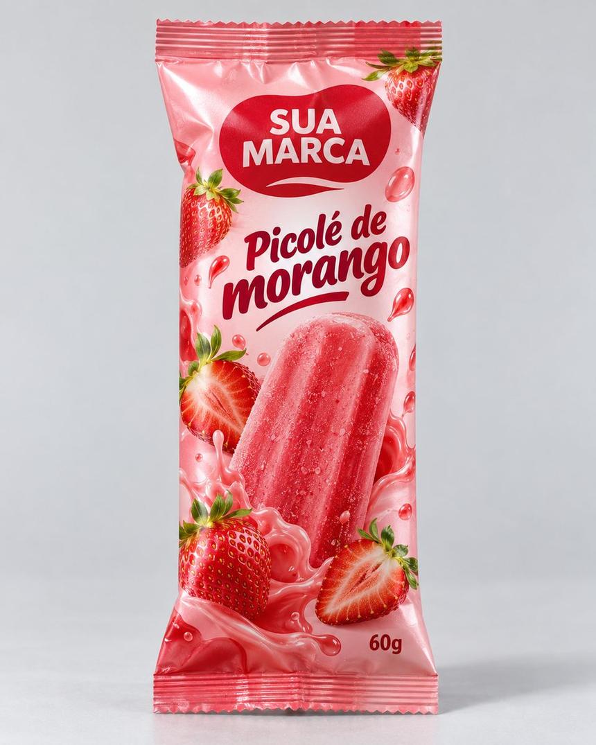 Embalagem de picolé de morango, arte demonstrativa
