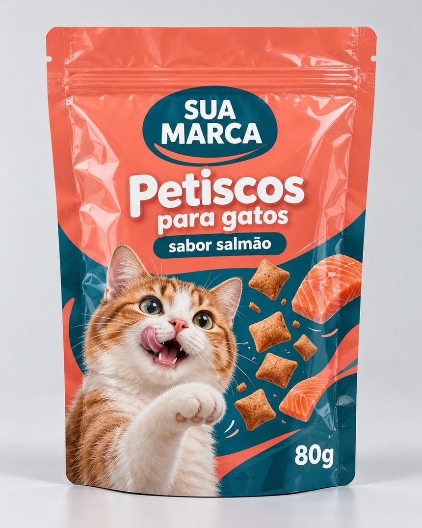 Pouch de petisco para gatos, arte demonstrativa
