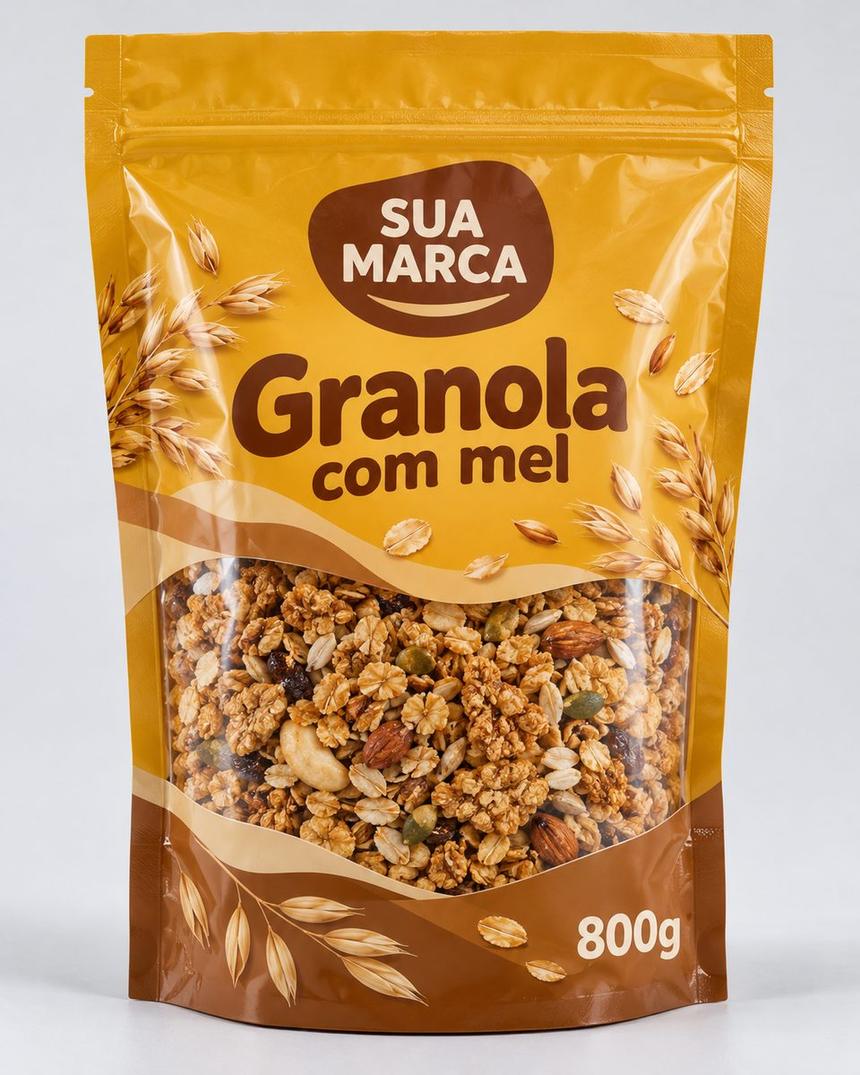 Pouch de granola com mel, arte demonstrativa