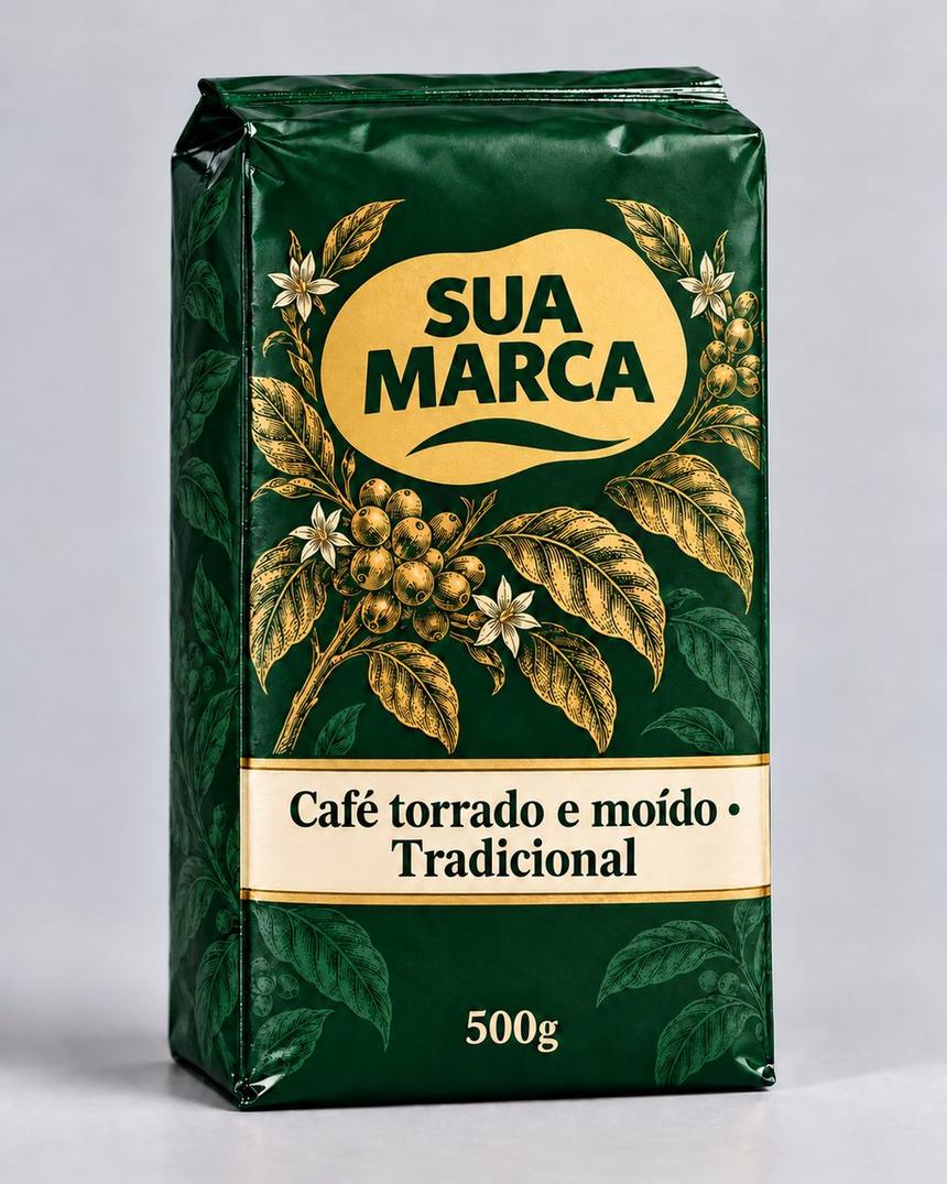 Embalagem de café tradicional, arte demonstrativa