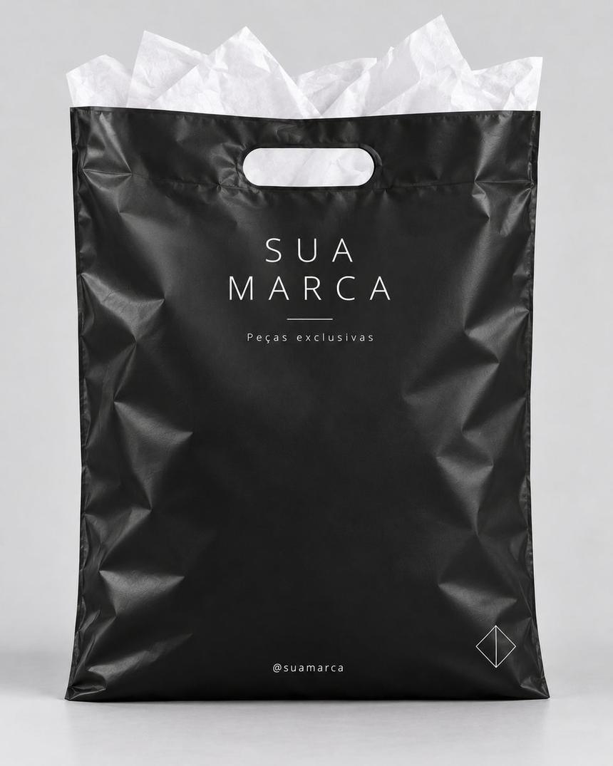 Sacola alça vazada personalizada para boutique, preta